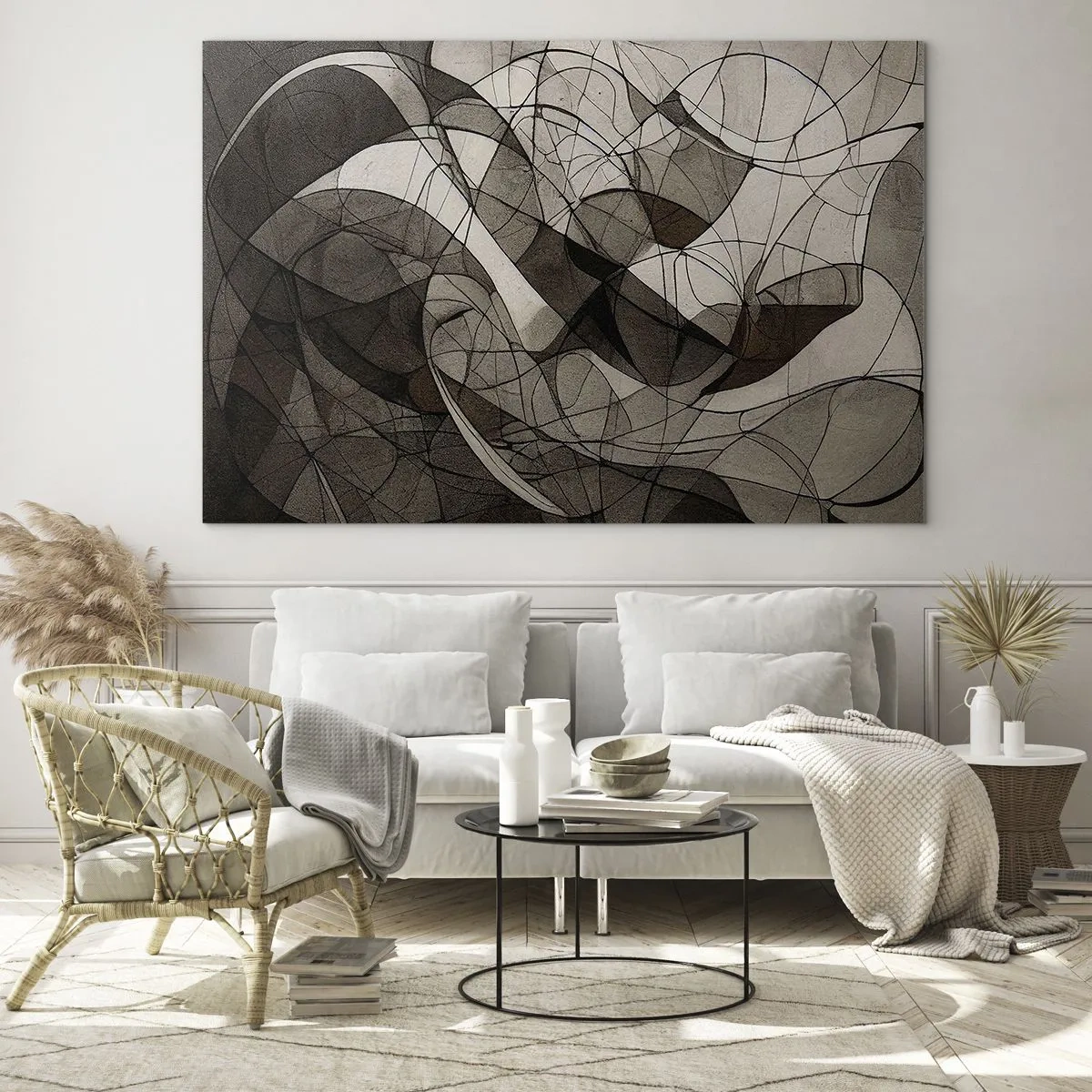 Obraz na skle - Abstraktná kompozícia organických línií v zemitých tónoch. - 70x50cm - Obeh farieb Zeme - Moderná nástenná dekorácia do obývacej izby a spálne ARTTOR