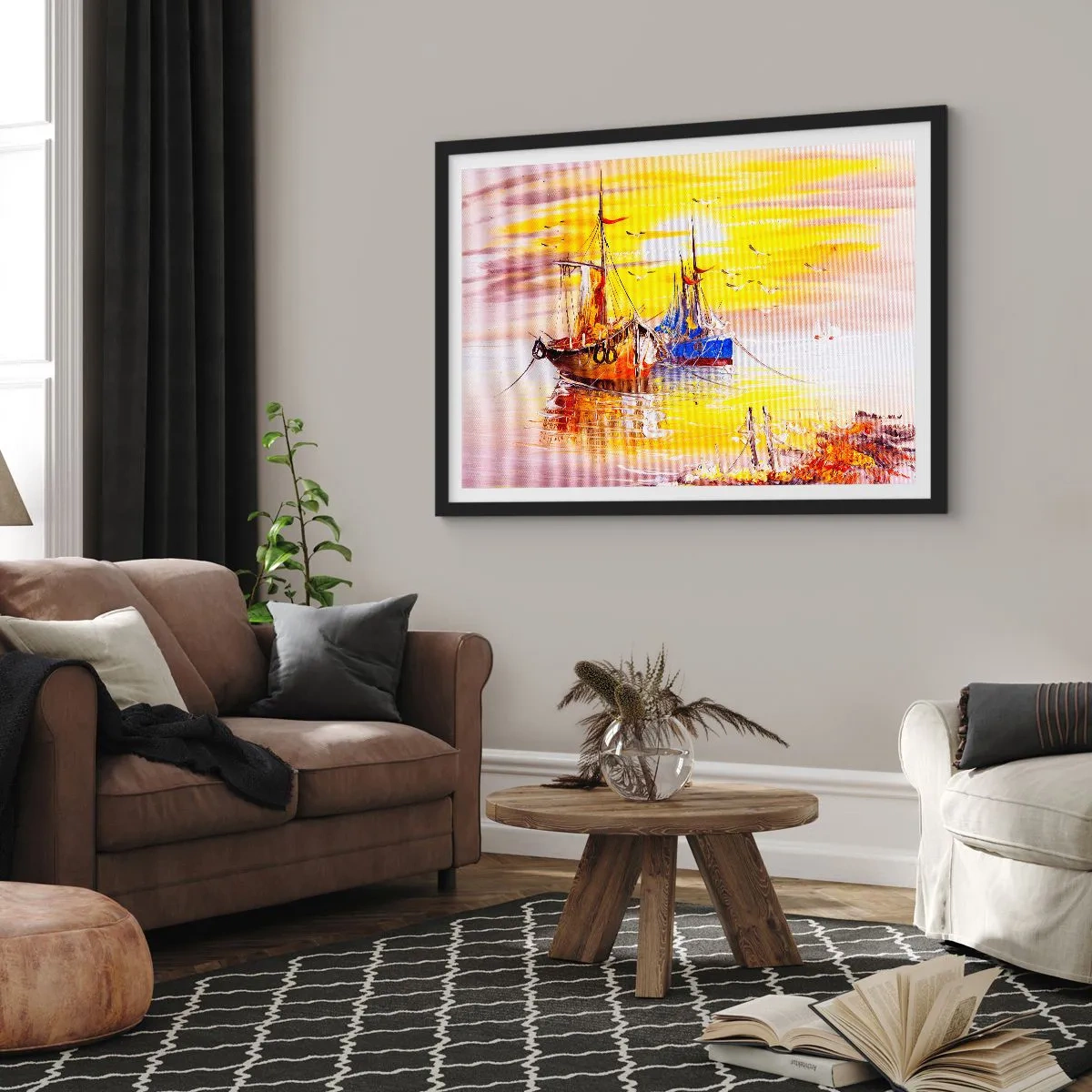 Plagát v čiernom ráme - Zaslúžený odpočinok v prístave - 91x61 cm