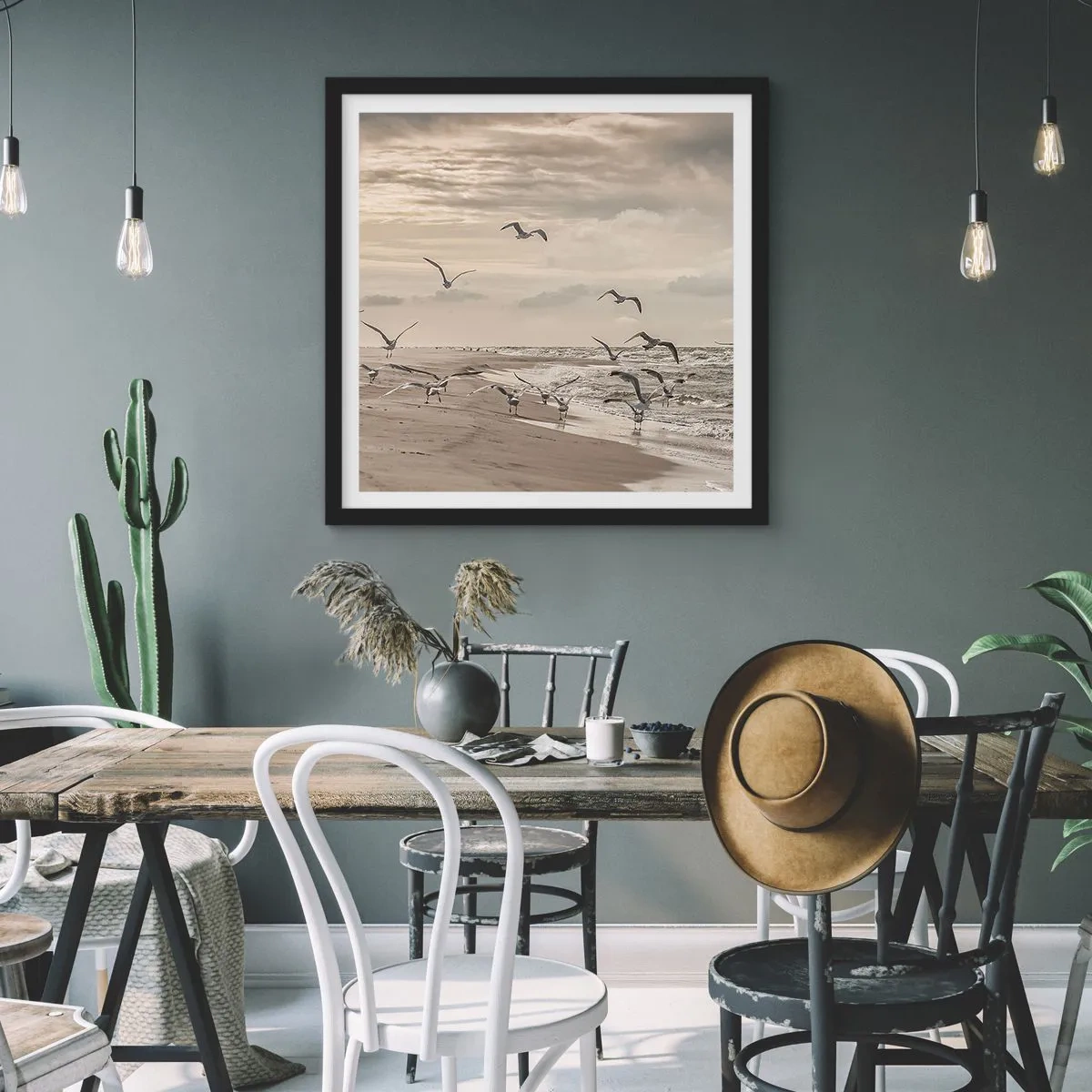 Plagát v čiernom ráme - Šumenie mora, spev vtákov - 50x50 cm