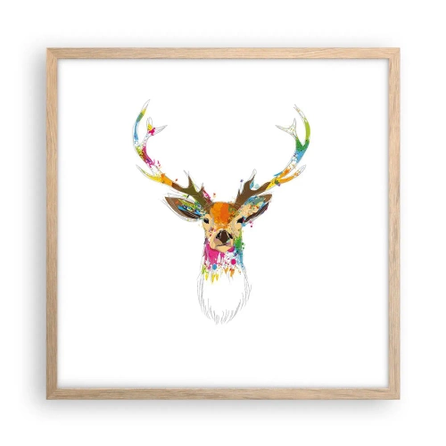 Plagát v ráme zo svetlého duba - Jemné jelenča vykúpané vo farbe - 50x50 cm