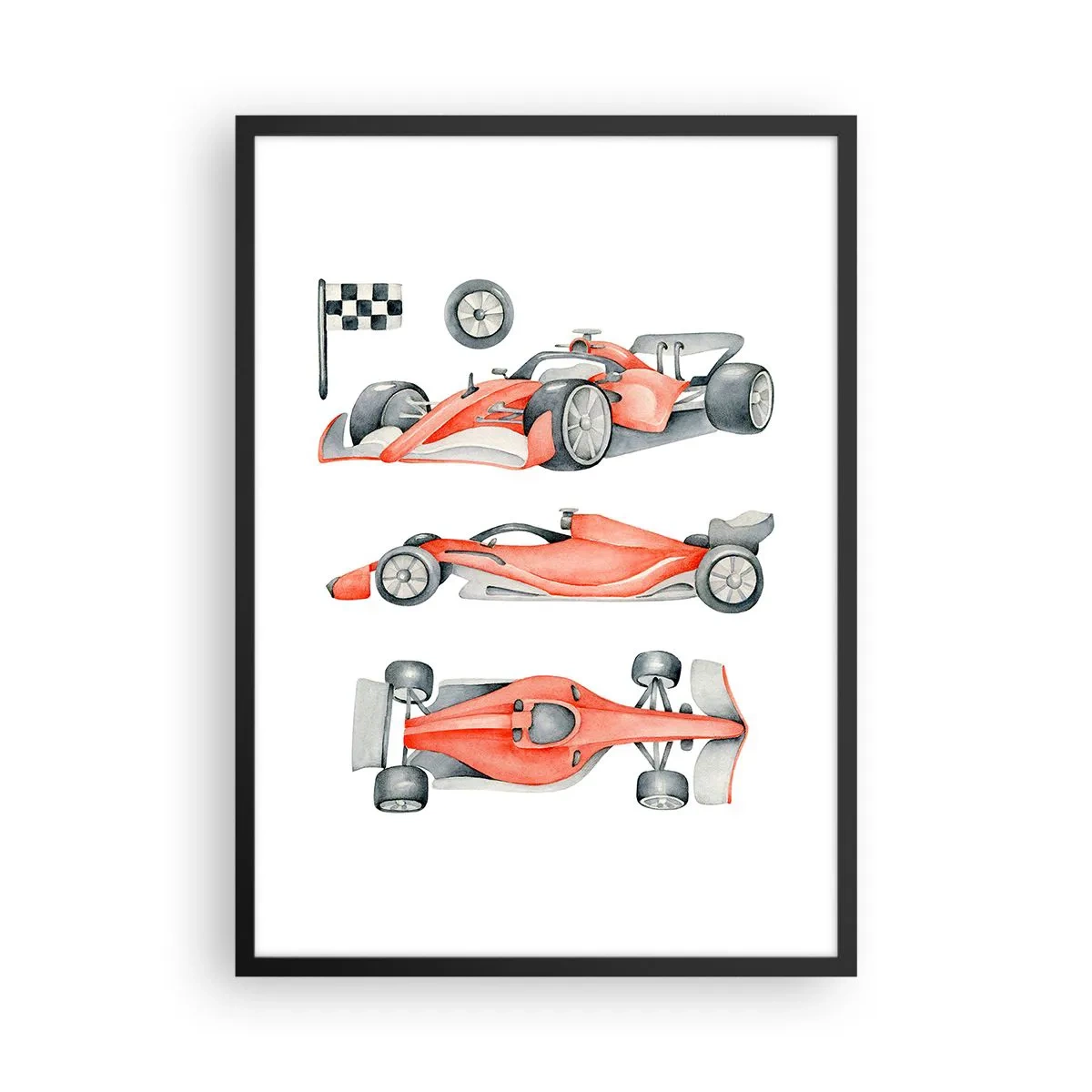 Plagát v čiernom ráme - Akvarelová ilustrácia pretekárskeho auta - 50x70cm - Dobehnúť sen - Moderná nástenná dekorácia do obývacej izby a spálne ARTTOR