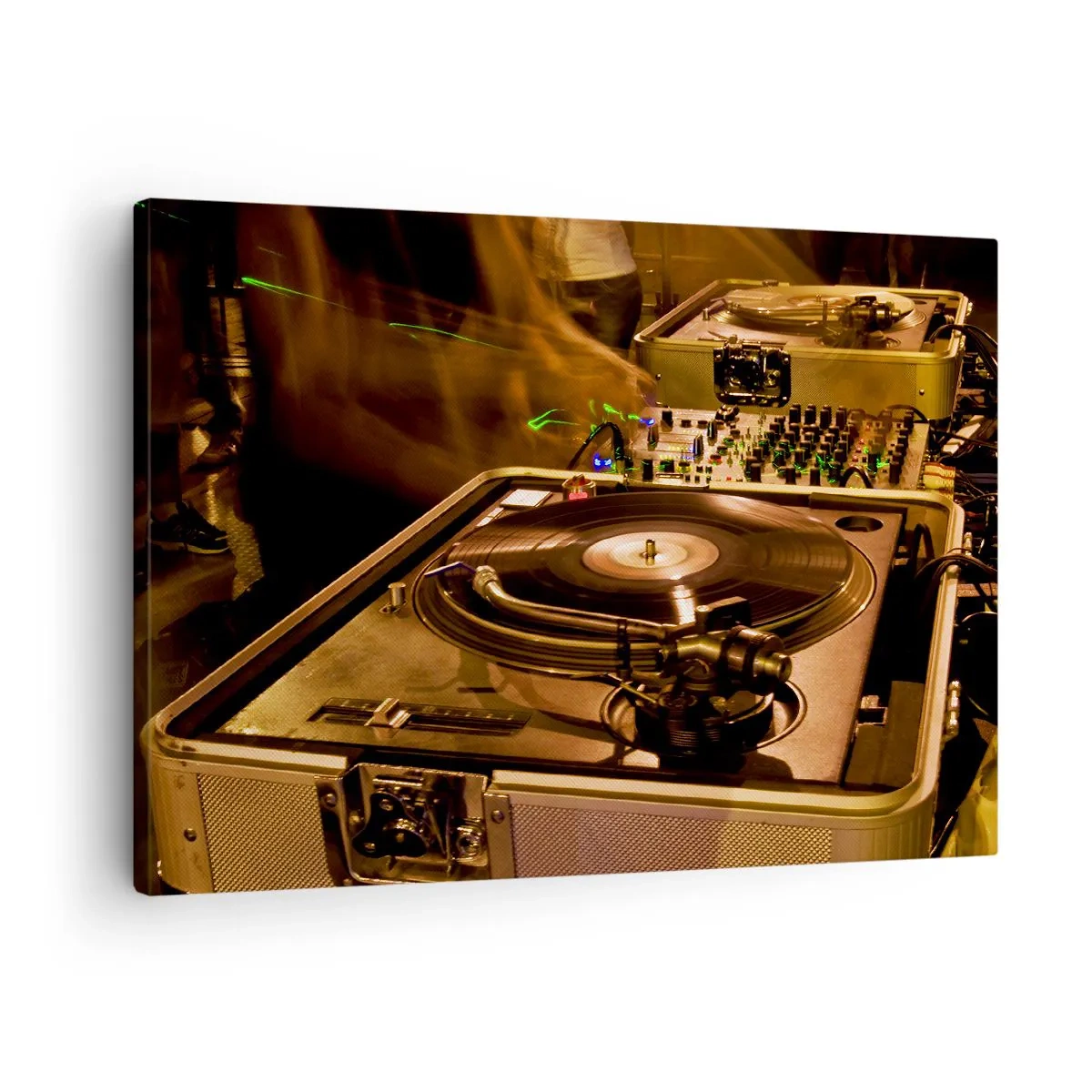 Obraz na plátne - DJ vybavenie s gramofónom a mixérom počas párty - 70x50cm - Cítiš tú silu? - Moderná nástenná dekorácia do obývacej izby a spálne ARTTOR