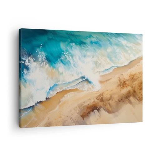Obraz na plátne - Morská vlna narážajúca na piesočnatý breh - 70x50cm - Vlna, ktorá sa vracia - Moderná nástenná dekorácia do obývacej izby a spálne ARTTOR
