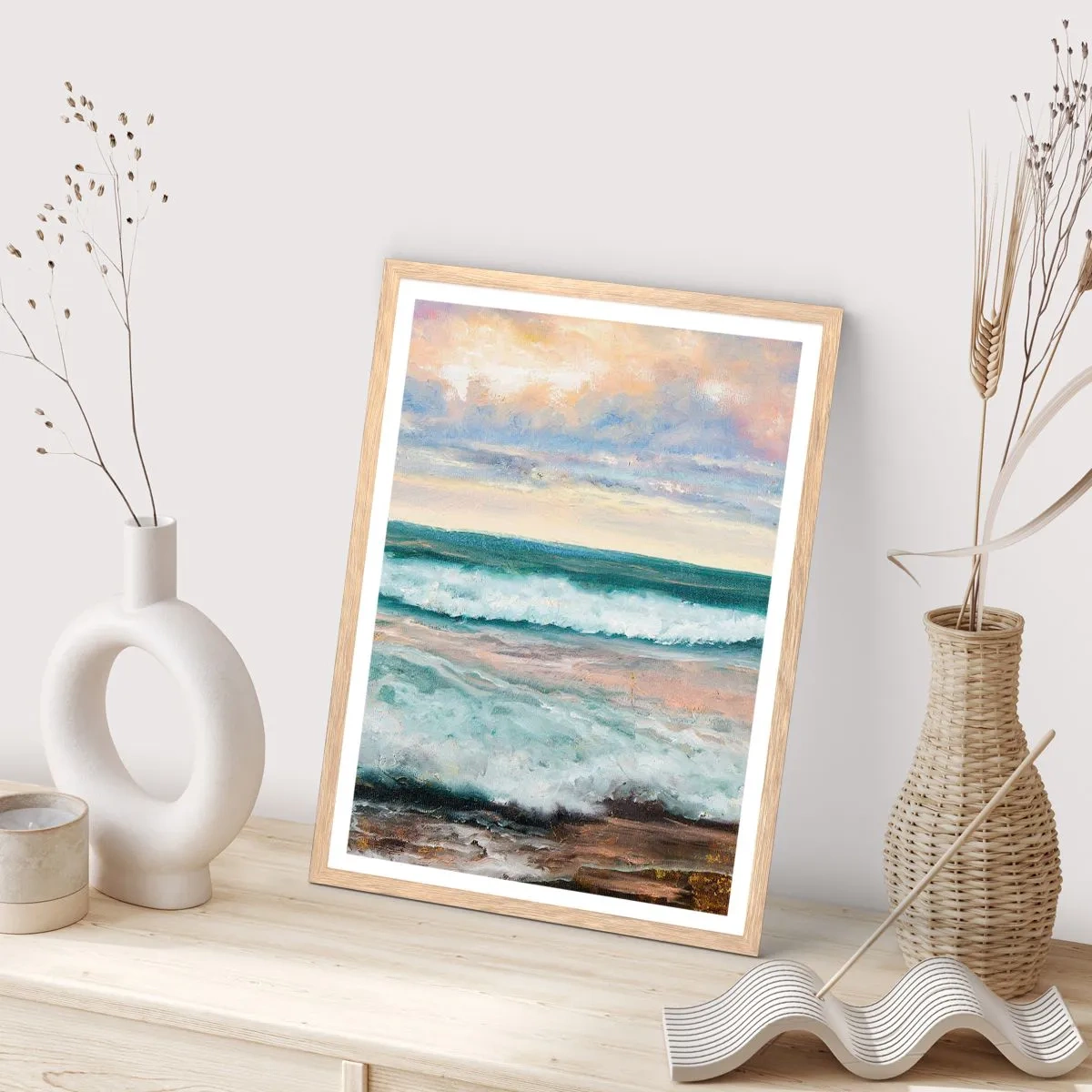 Plagát v ráme zo svetlého duba - Tu uhladíš dušu - 70x100 cm