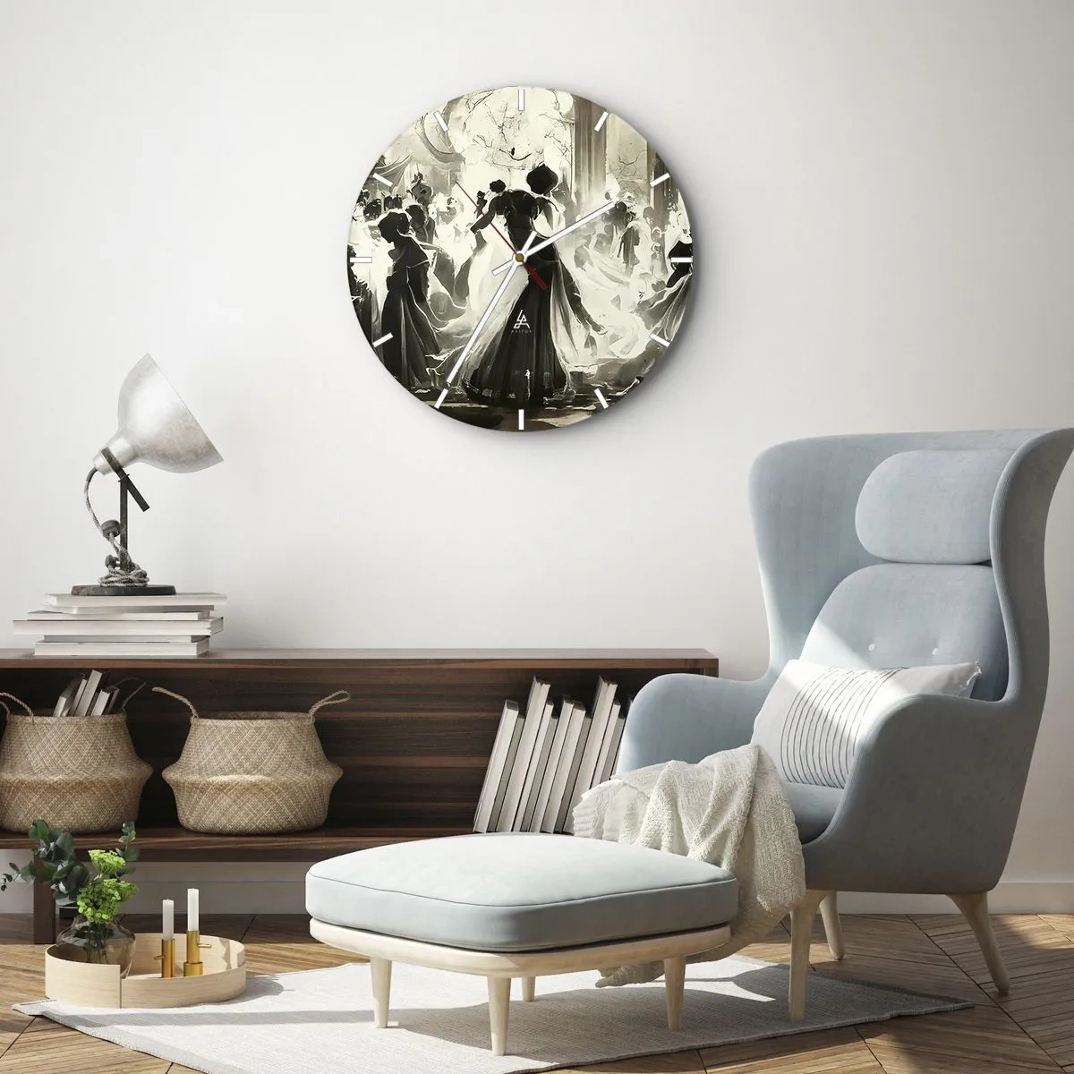 Nástenné hodiny - Maškarné postavy tancujúce v elegantnom interiéri - 30x30cm - Veľká maškaráda - Moderná nástenná dekorácia do obývacej izby, kuchyne a spálne ARTTOR