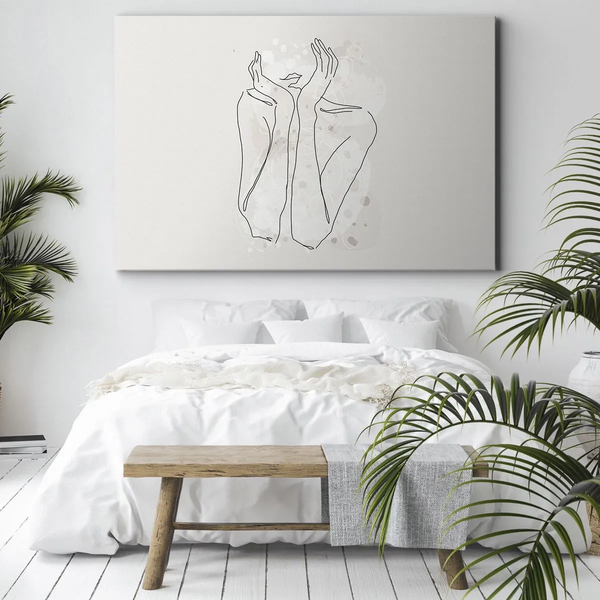 Obraz na plátne - Vrstevnica zobrazujúca ženské ruky na svetlom pozadí - 70x50cm - Zasnený okamih - Moderná nástenná dekorácia do obývacej izby a spálne ARTTOR