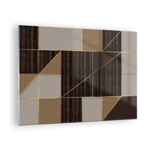 Obraz na skle - Abstraktná mozaika s hnedými a zlatými prvkami - 70x50cm - Mozaika hnedej a zlatej - Moderná nástenná dekorácia do obývacej izby a spálne ARTTOR
