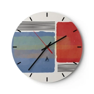 Nástenné hodiny - Farebné abstraktné obdĺžniky a čiary na svetlom pozadí - 30x30cm - Duch a písmeno geometrie - Moderná nástenná dekorácia do obývacej izby, kuchyne a spálne ARTTOR
