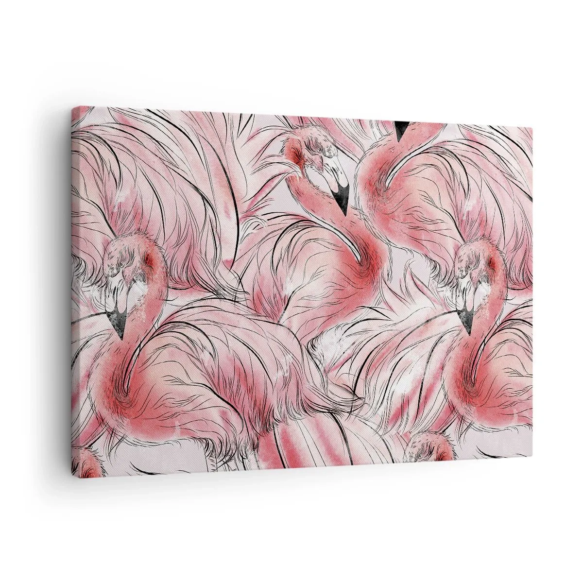 Obraz na plátne - Jemné kresby ružových plameniakov - 70x50cm - Vtáči corps de ballet - Moderná nástenná dekorácia do obývacej izby a spálne ARTTOR