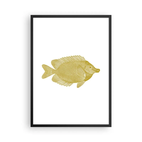 Plagát v čiernom ráme - Vintage zlaté rybky na bielom pozadí - 50x70cm - Proste ryba - Moderná nástenná dekorácia do obývacej izby a spálne ARTTOR