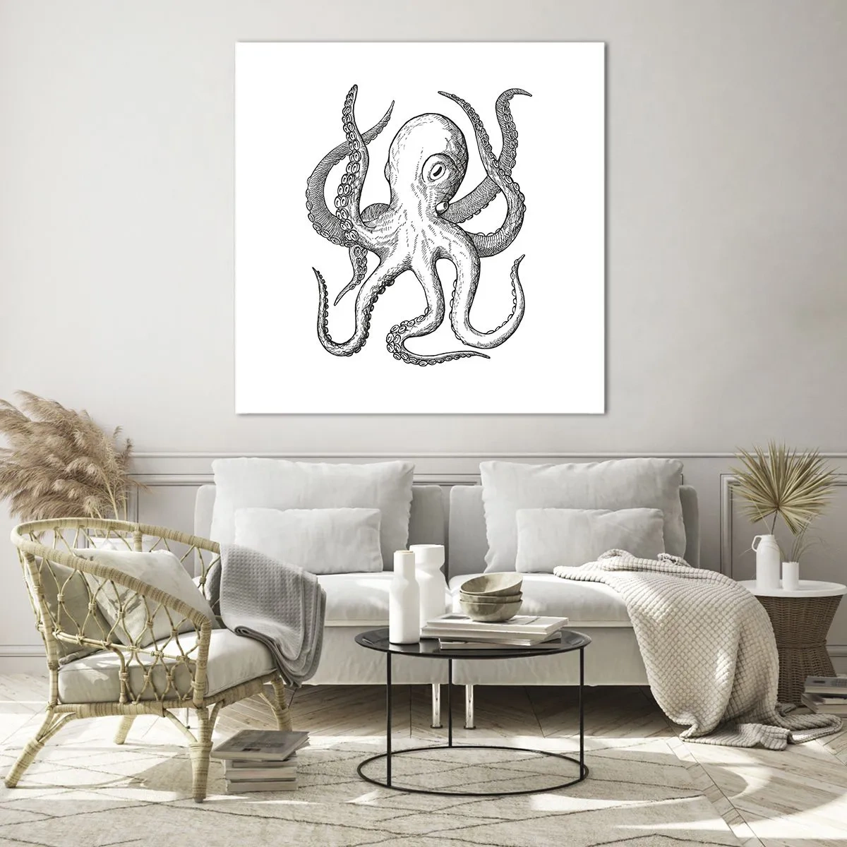 Obraz na skle - Tancujúca s vlnami - 60x60 cm