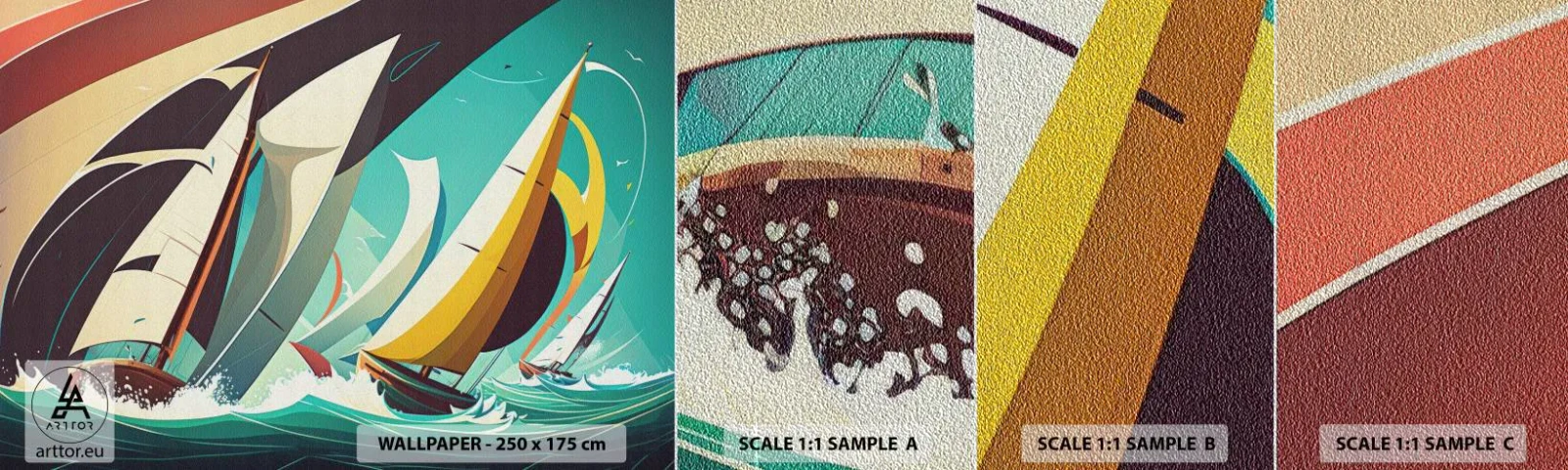 Vzorka fototapety Premium Sand - Ako vychádzať so živlami - Plachetnice, Regata, More - 100x30 cm