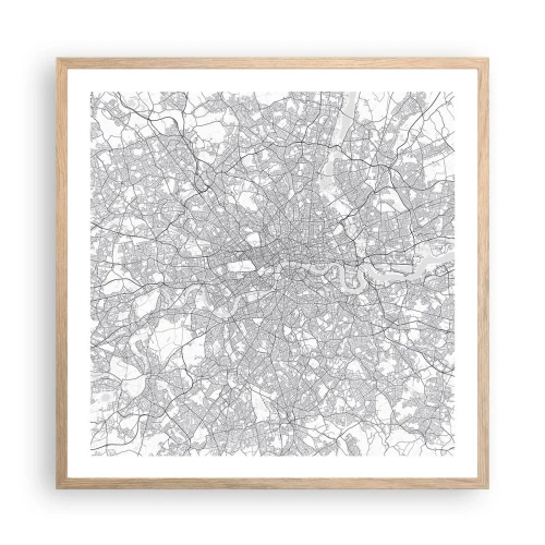 Plagát v ráme zo svetlého duba - Mapa londýnskeho labyrintu - 60x60 cm