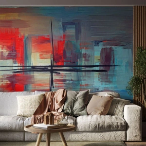 Fototapeta Standard Eco - Farebná abstrakcia s geometrickými tvarmi a líniami v modernom štýle - 100x70cm - Krajina v neznámej dimenzii - Moderná nástenná dekorácia do obývacej izby a spálne ARTTOR