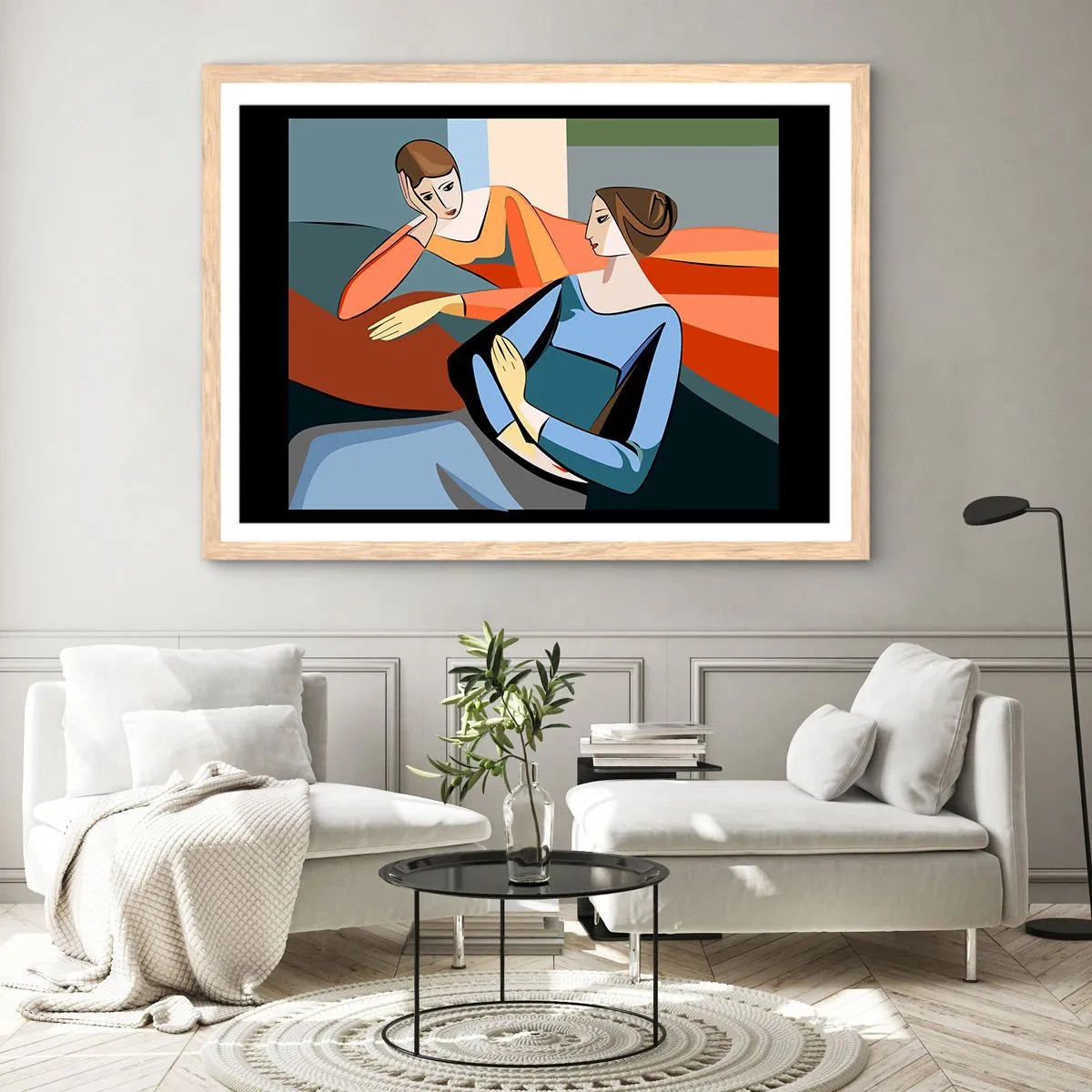 Plagát v ráme zo svetlého duba - Dôverná chvíľa - 100x70 cm