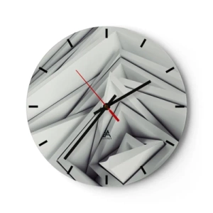 Nástenné hodiny - Geometrické, trojrozmerné tvary v odtieňoch sivej - 30x30cm - Symfónia ostrých uhlov - Moderná nástenná dekorácia do obývacej izby, kuchyne a spálne ARTTOR