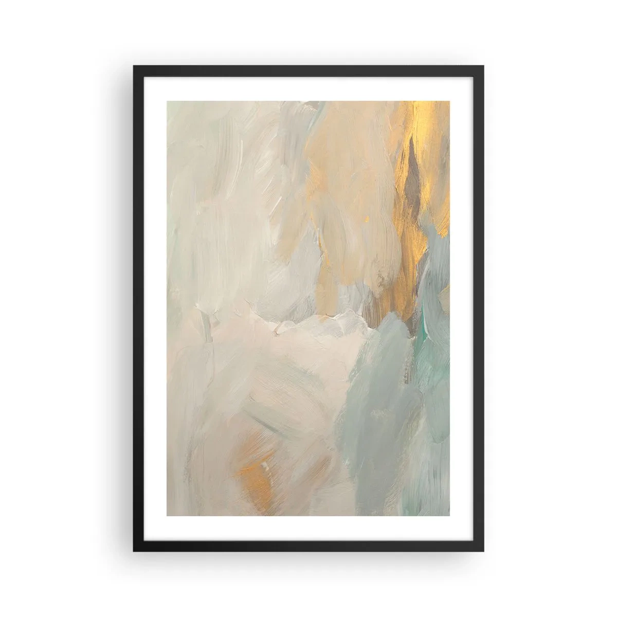 Plagát v čiernom ráme - Abstraktná maľba v pastelových odtieňoch - 50x70cm - Abstrakcia – krajina nehy - Moderná nástenná dekorácia do obývacej izby a spálne ARTTOR