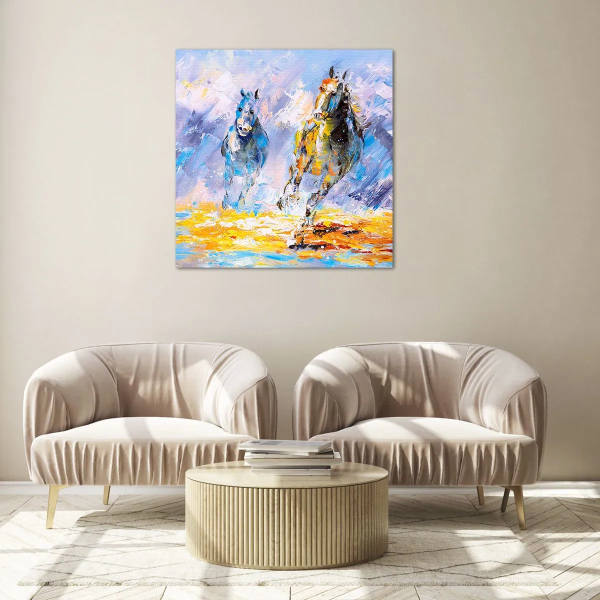 Obraz na skle - Cvalom cez žiaru - 70x70 cm
