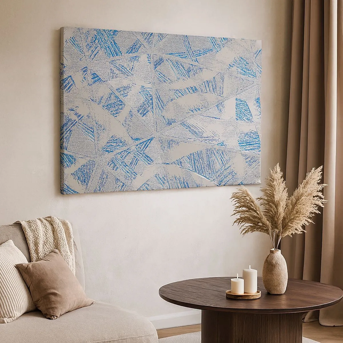 Obraz na plátne - Geometrické vzory v odtieňoch modrej a sivej - 70x50cm - V šedo-modrom labyrinte - Moderná nástenná dekorácia do obývacej izby a spálne ARTTOR