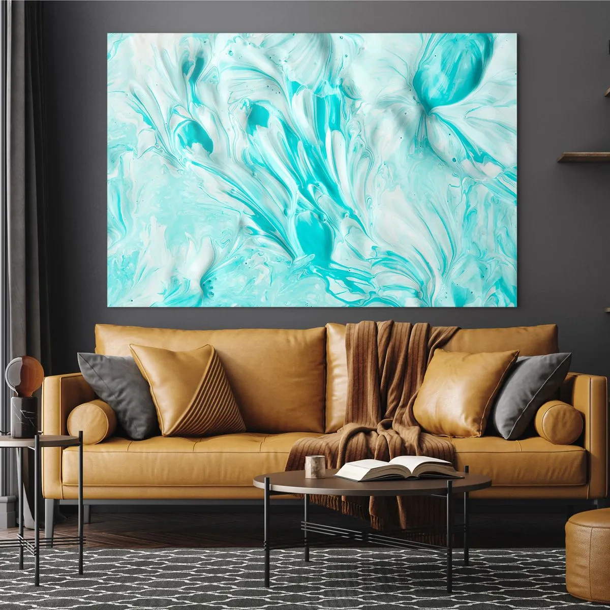 Obraz na skle - Abstraktné modrobiele vzory pripomínajúce vlnový pohyb - 70x50cm - Navždy spolu - Moderná nástenná dekorácia do obývacej izby a spálne ARTTOR