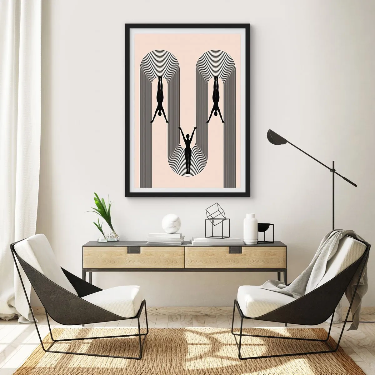Plagát v čiernom ráme - Minimalistické siluety v geometrickej kompozícii - 50x70cm - Hore nohami - Moderná nástenná dekorácia do obývacej izby a spálne ARTTOR