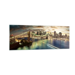 Obraz na skle - Žiarivý večer nad Manhattanom - 140x50 cm