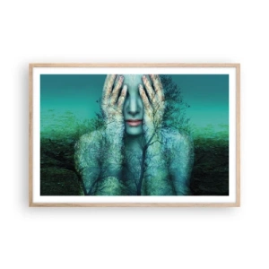 Plagát v ráme zo svetlého duba - Ponorená do modrej - 91x61 cm