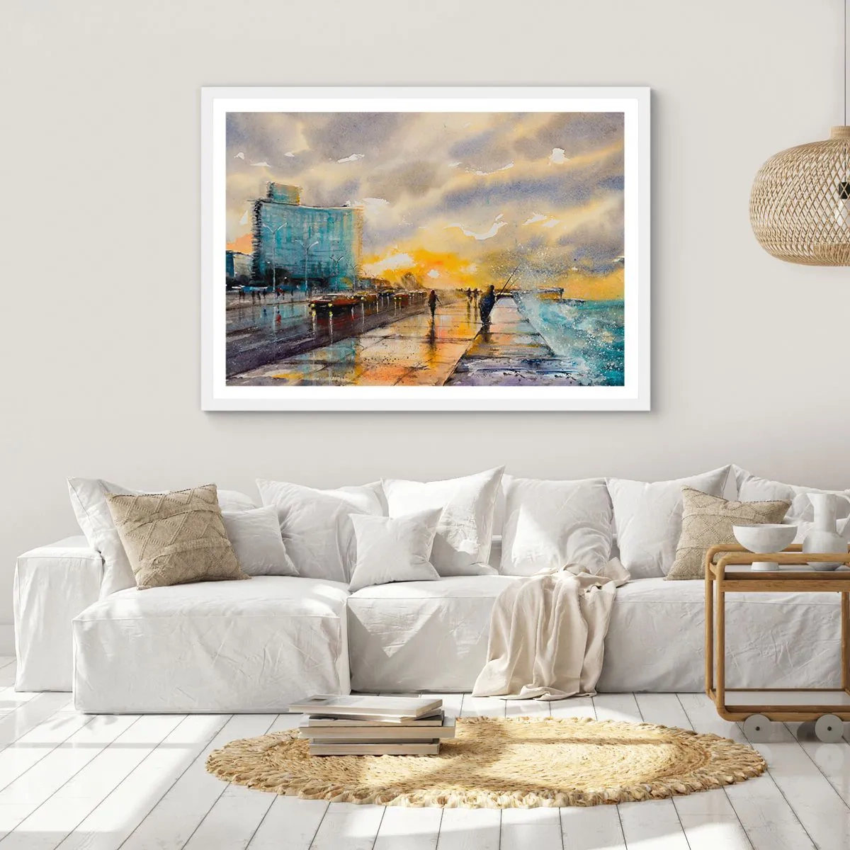 Plagát v bielom ráme - Život na pobreží - 70x50 cm