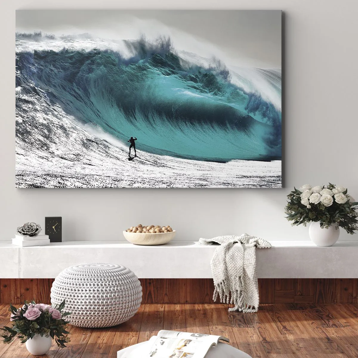Obraz na plátne - Surfer pred obrovskou vlnou - 70x50cm - Výzva prijatá - Moderná nástenná dekorácia do obývacej izby a spálne ARTTOR