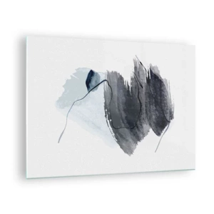 Obraz na skle - Abstraktná kompozícia v odtieňoch tmavomodrej a sivej - 70x50cm - Intenzita a pohyb - Moderná nástenná dekorácia do obývacej izby a spálne ARTTOR