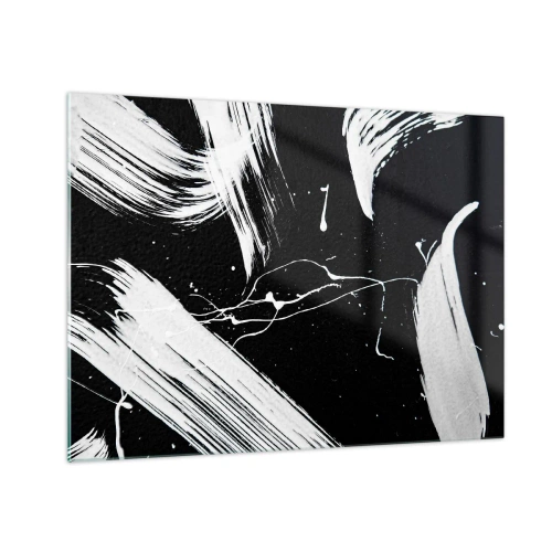 Obraz na skle - Ťahy bieleho štetca na čiernom pozadí - 70x50cm - Prelomiť temnotu - Moderná nástenná dekorácia do obývacej izby a spálne ARTTOR