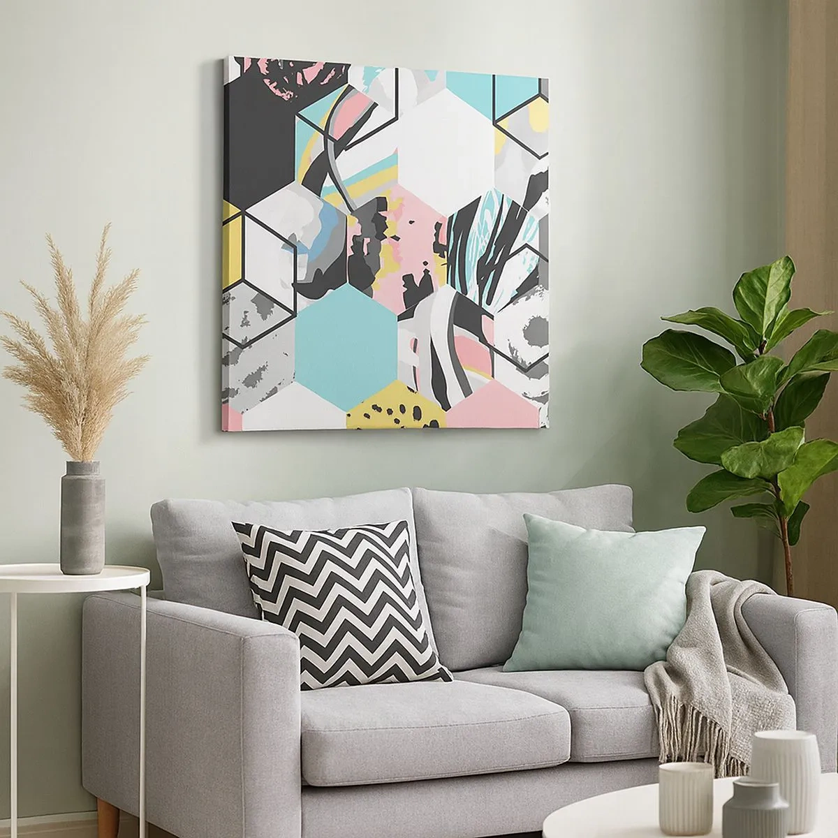 Obraz na plátne - Šesťuholníky a kocky v šiestich farbách - 30x30 cm