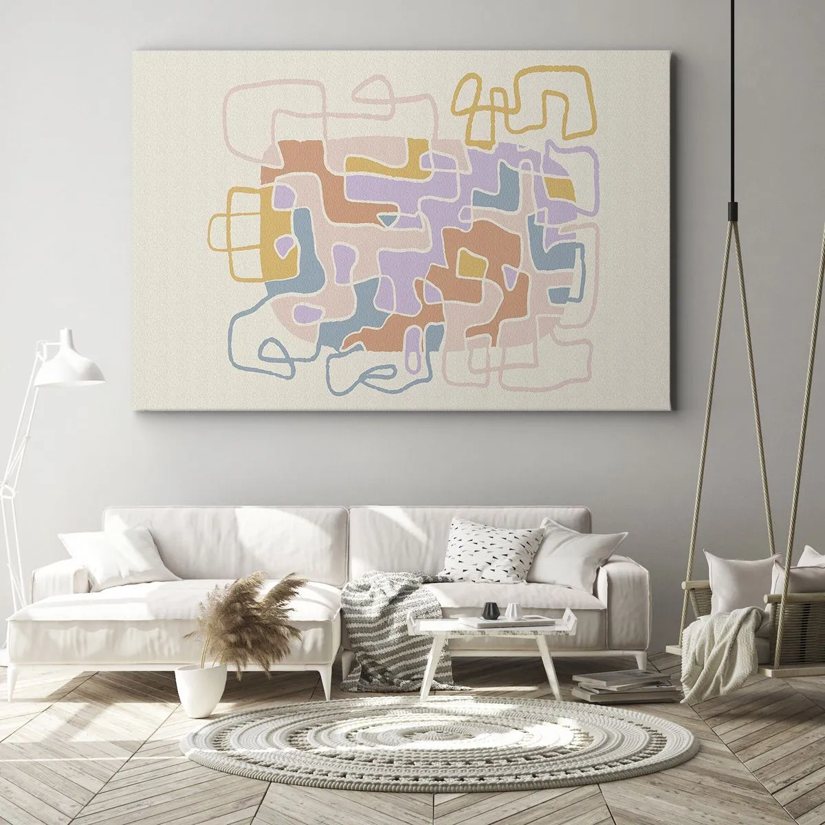 Obraz na plátne - Pastelové abstraktné čiary vytvárajúce geometrické vzory - 70x50cm - Labyrint – veselé dobrodružstvo - Moderná nástenná dekorácia do obývacej izby a spálne ARTTOR