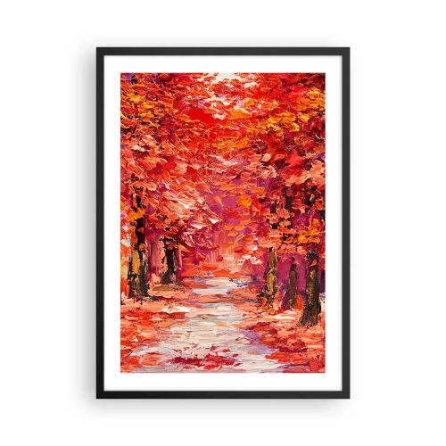 Plagát v čiernom ráme - Malebná jesenná ulička v červených odtieňoch - 50x70cm - Jesenná impresia - Moderná nástenná dekorácia do obývacej izby a spálne ARTTOR