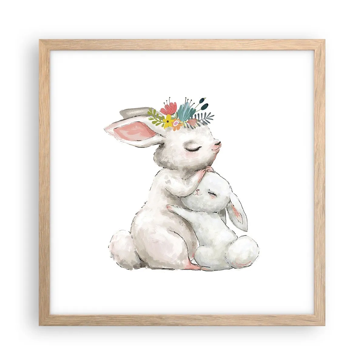 Plagát v ráme zo svetlého duba - Najlepšie je u mamy - 40x40 cm