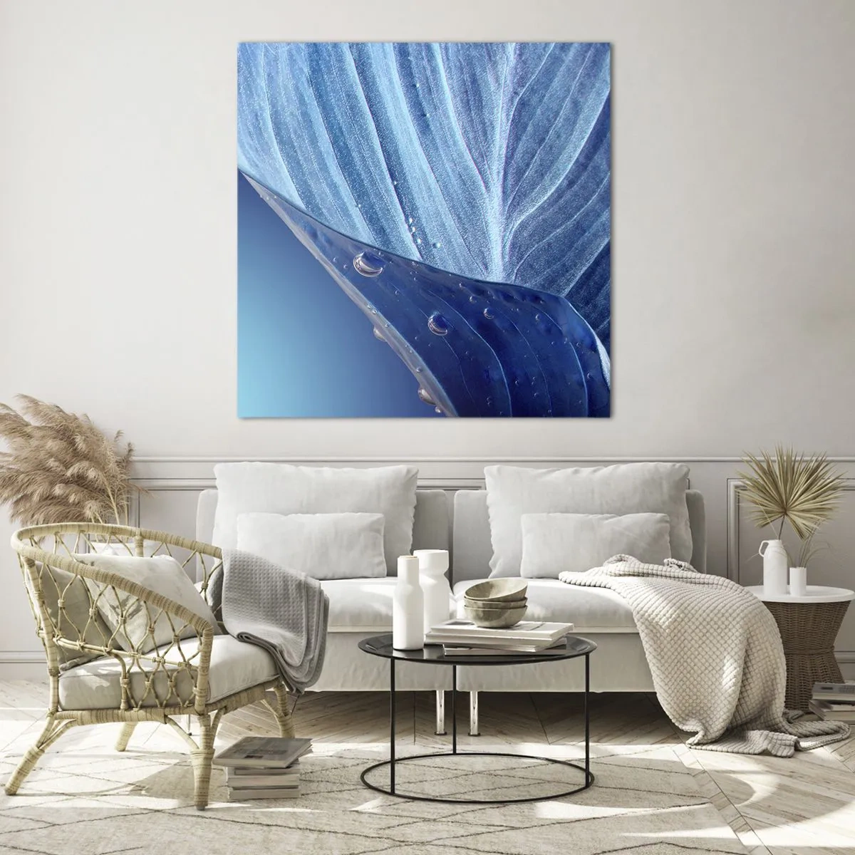 Obraz na skle - Skryté kvapky modrej - 30x30 cm