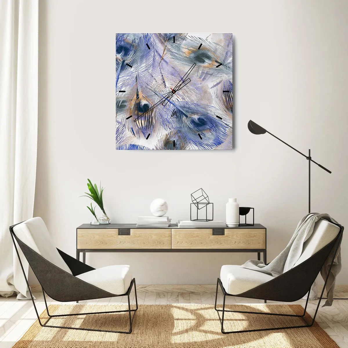 Nástenné hodiny - Kompozícia pávieho oka - 40x40 cm