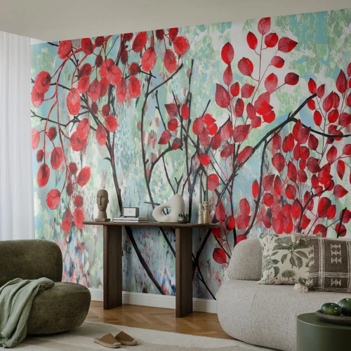 Fototapeta Premium Canvas - Strom v šarlátovej - Abstrakcia, Červené listy, Pobočka - 350x256 cm