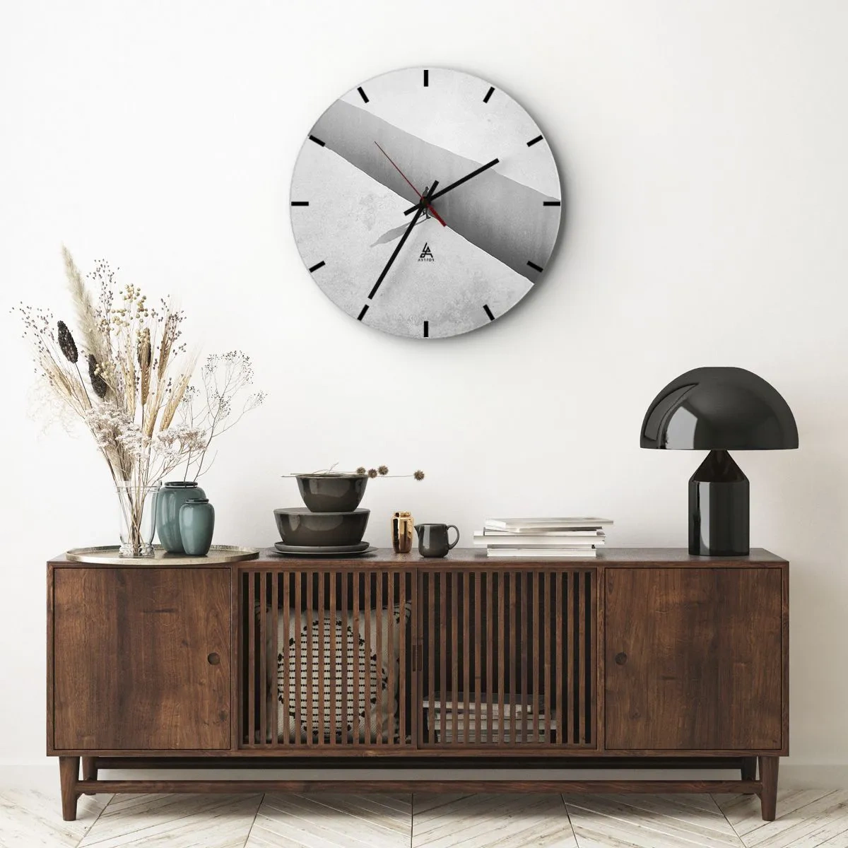 Nástenné hodiny - Minimalistická silueta postavy vo svetlej perspektíve - 30x30cm - Jasný cieľ - Moderná nástenná dekorácia do obývacej izby, kuchyne a spálne ARTTOR