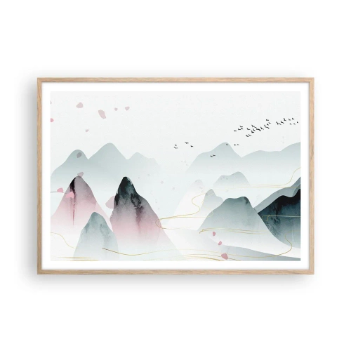 Plagát v ráme zo svetlého duba - Cez vrcholy - 100x70 cm