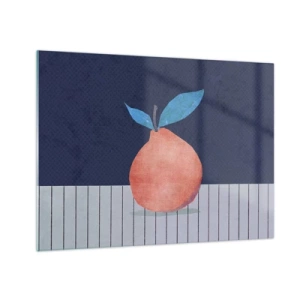 Obraz na skle - Ovocie s abstraktnou formou na pozadí geometrickej kompozície - 70x50cm - Konvexita a rovina - Moderná nástenná dekorácia do obývacej izby a spálne ARTTOR