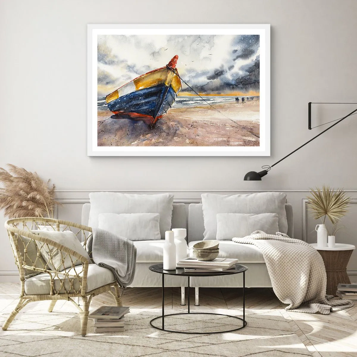 Plagát v bielom ráme - Odpočinok na brehu - 100x70 cm