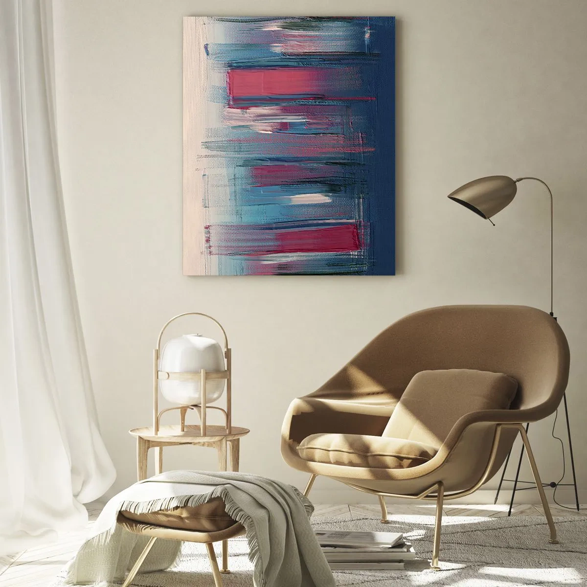 Obraz na skle - Vertikálna kompozícia v modrej a červenej - 50x70 cm