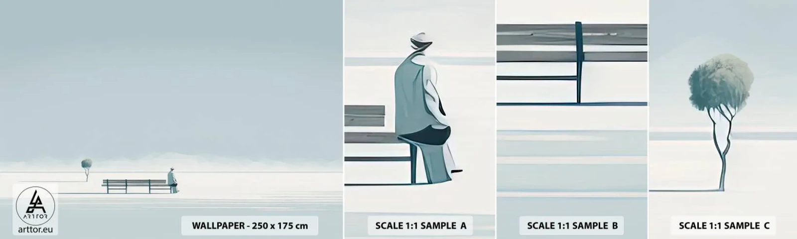 Vzorka samolepiacej fototapety Deluxe Sticker - Áno, čakám. - Minimalistický, Osamelý, Muž - 100x30 cm