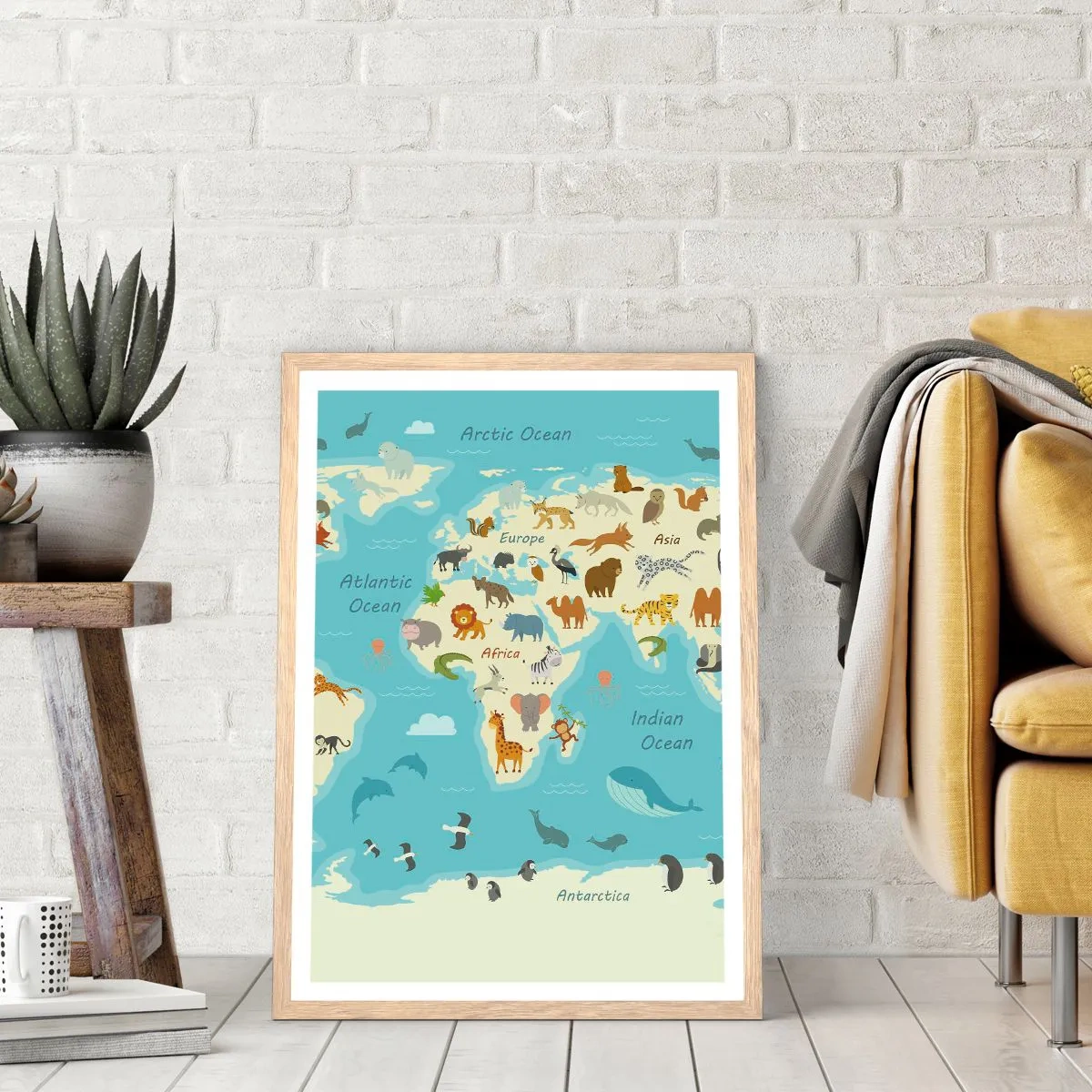 Plagát v ráme zo svetlého duba - Dobrí susedia - 50x70 cm