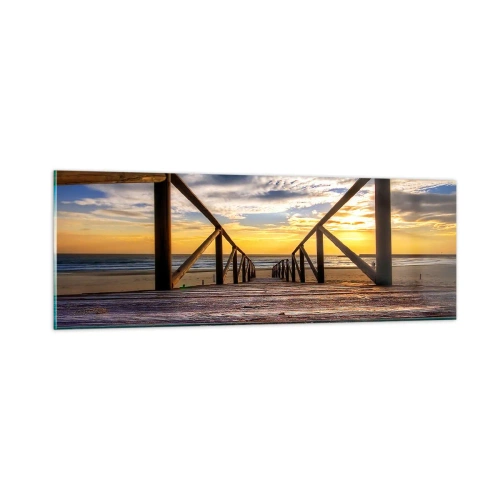 Obraz na skle - Priamo na tichú pláž pri západe slnka - 90x30 cm