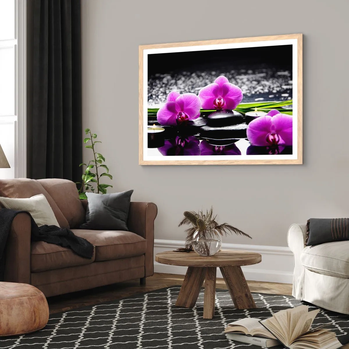 Plagát v ráme zo svetlého duba - Utopiť v tichu a pokoji - 100x70 cm