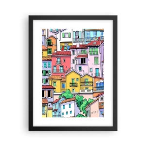 Plagát v čiernom ráme - Veselé mesto - 30x40 cm