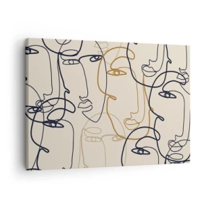 Obraz na plátne - Minimalistické linkové umenie tvárí na svetlom pozadí - 70x50cm - Portrét znásobený - Moderná nástenná dekorácia do obývacej izby a spálne ARTTOR