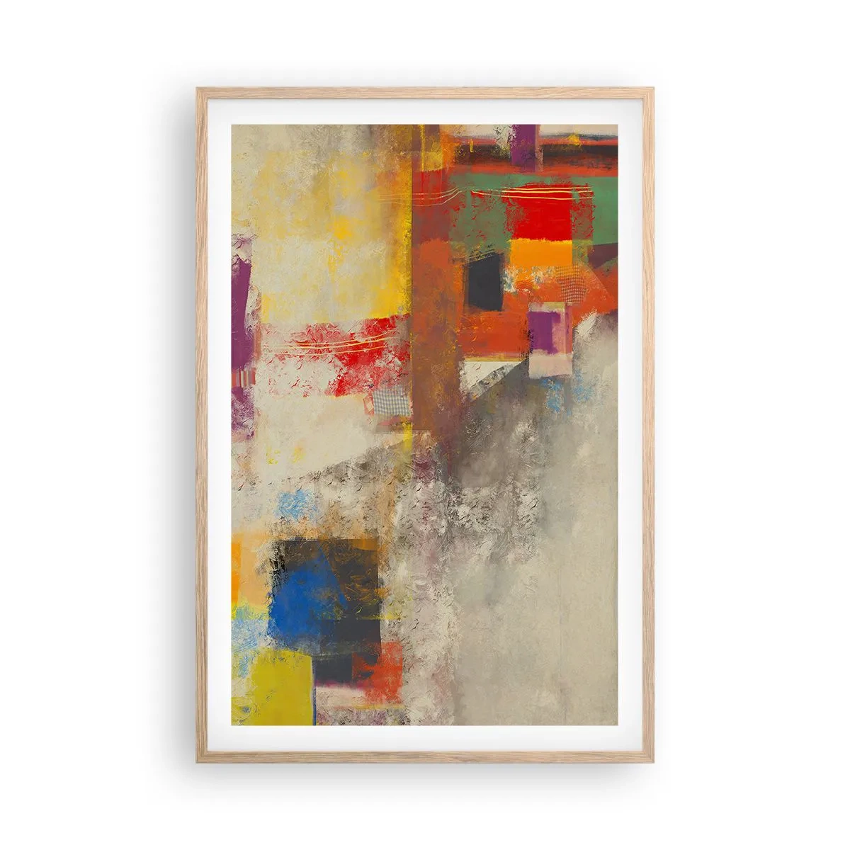Plagát v ráme zo svetlého duba - Geometria farieb - 61x91 cm